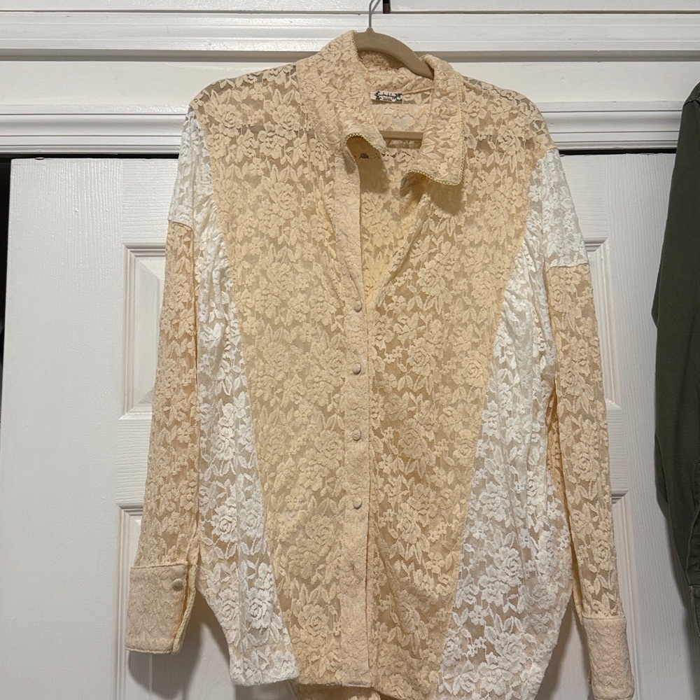 Free People Lace Blouse in Cream and White